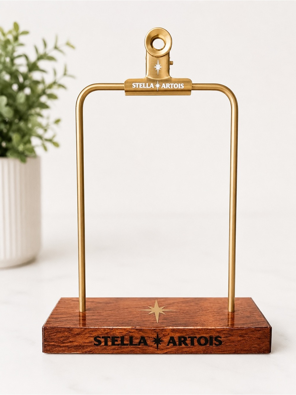Stella Artois Metal Clipboard Memo Holder Wood Base Bar Decor